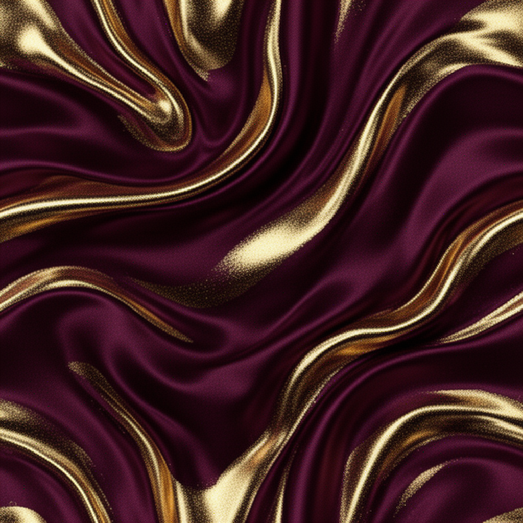 Abstract Swirling Liquid Fabric Texture With Gold And Maroon Waves