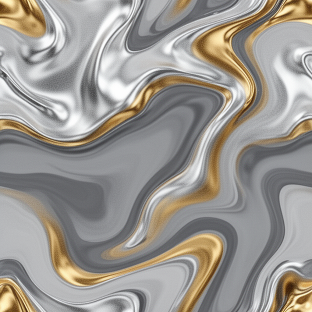 Seamless Liquid Marble Pattern With Gold And Silver Swirls