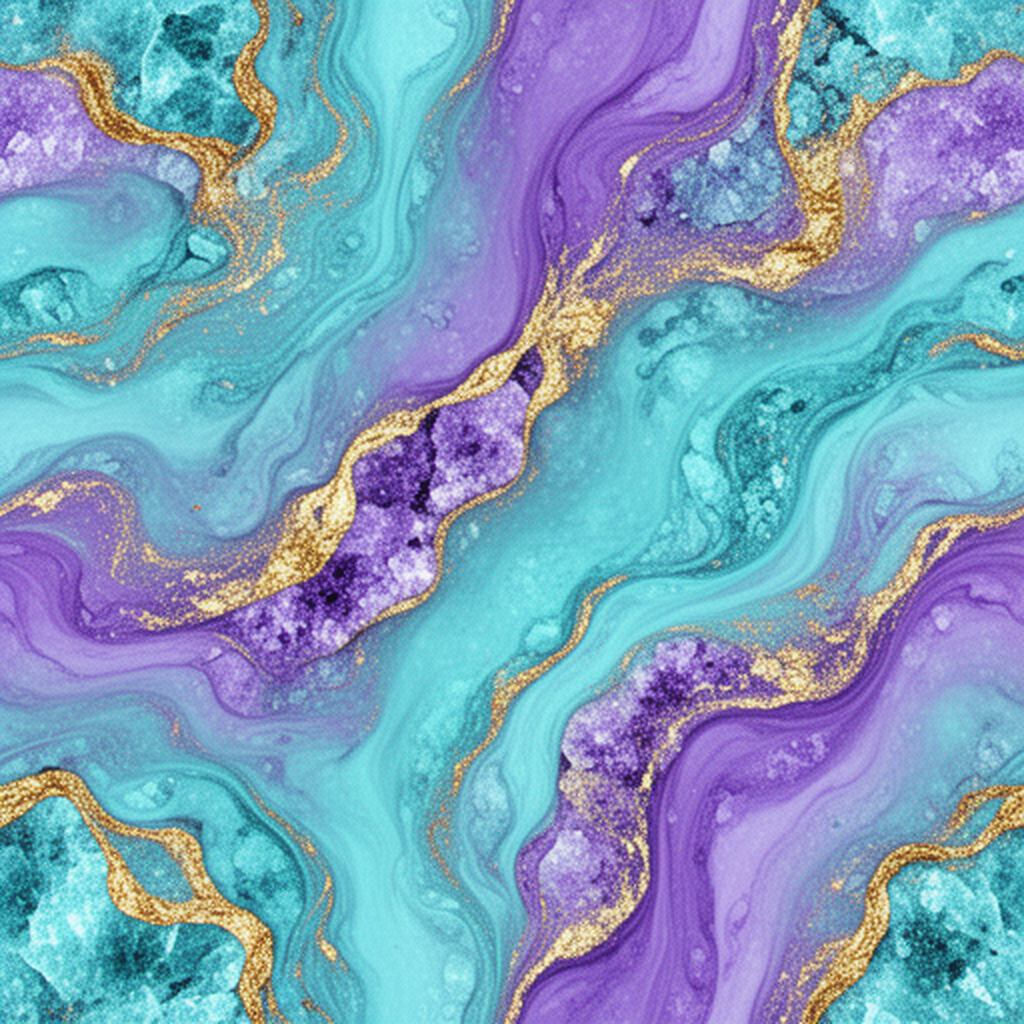 Abstract Marble Texture With Teal Purple And Gold Veins