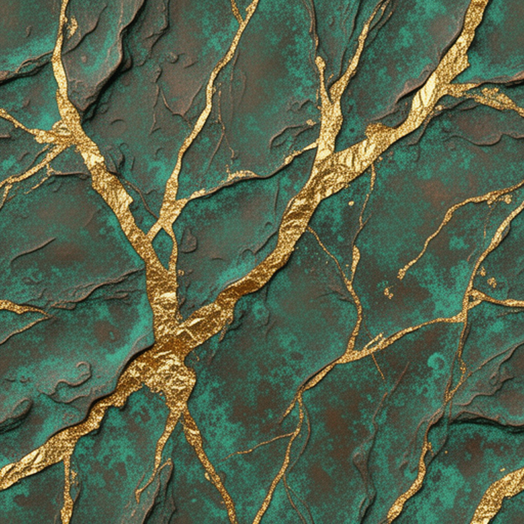 Abstract Teal Stone Texture With Gold Vein Patterns