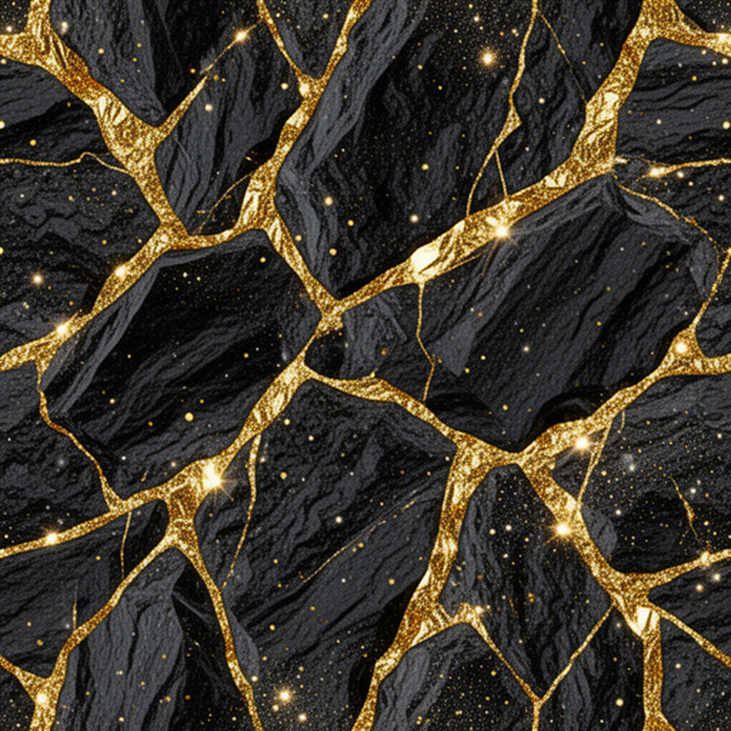 Abstract Black Stone Texture With Metallic Gold Veins