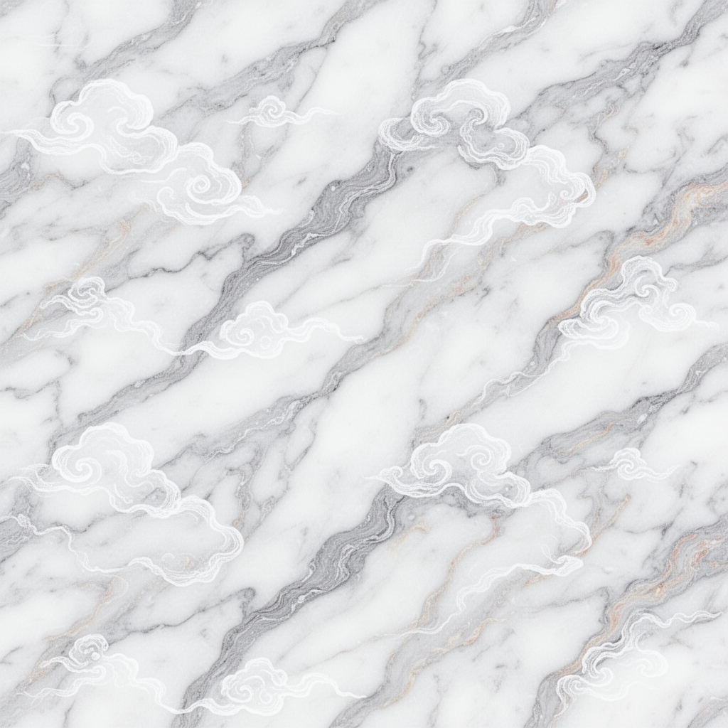 Seamless Pattern With Traditional Cloud Motifs On Marble Texture