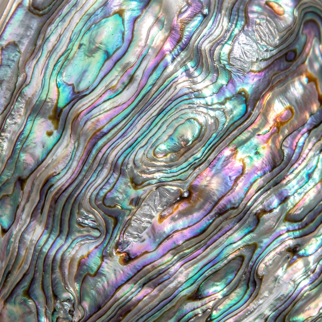 Iridescent Abalone Shell Texture With Swirling Organic Patterns