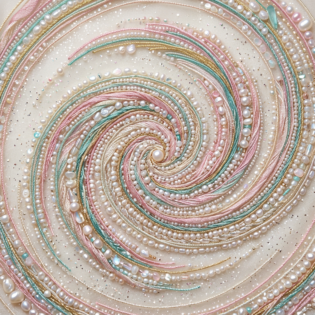 Spiral Decorative Pattern With Pearl and Thread Texture