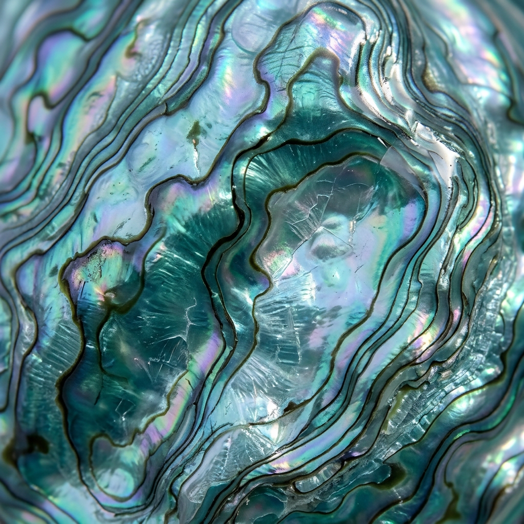 Iridescent Abalone Shell Texture With Wavy Organic Patterns
