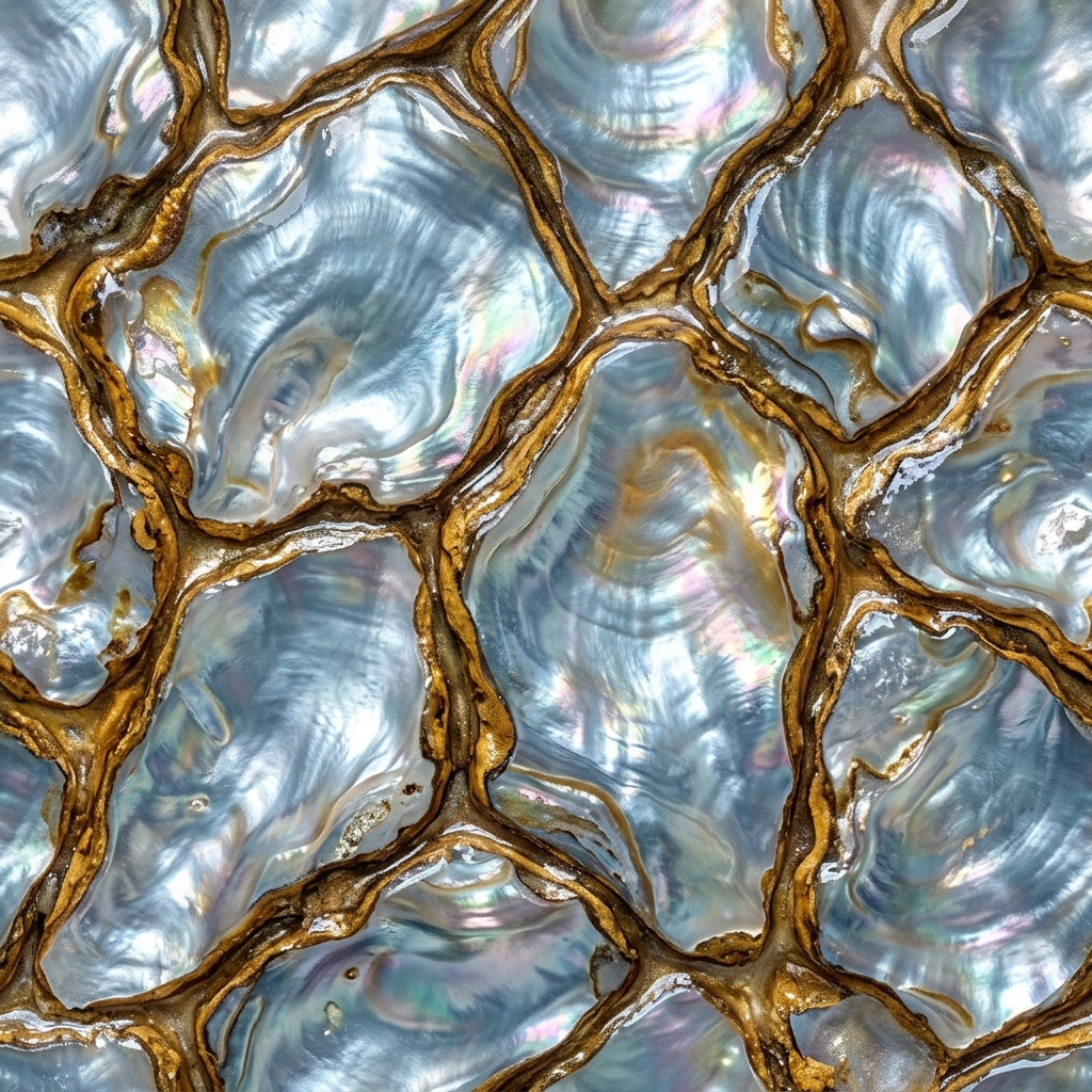 Iridescent Mother Of Pearl Mosaic Texture With Gold Grout