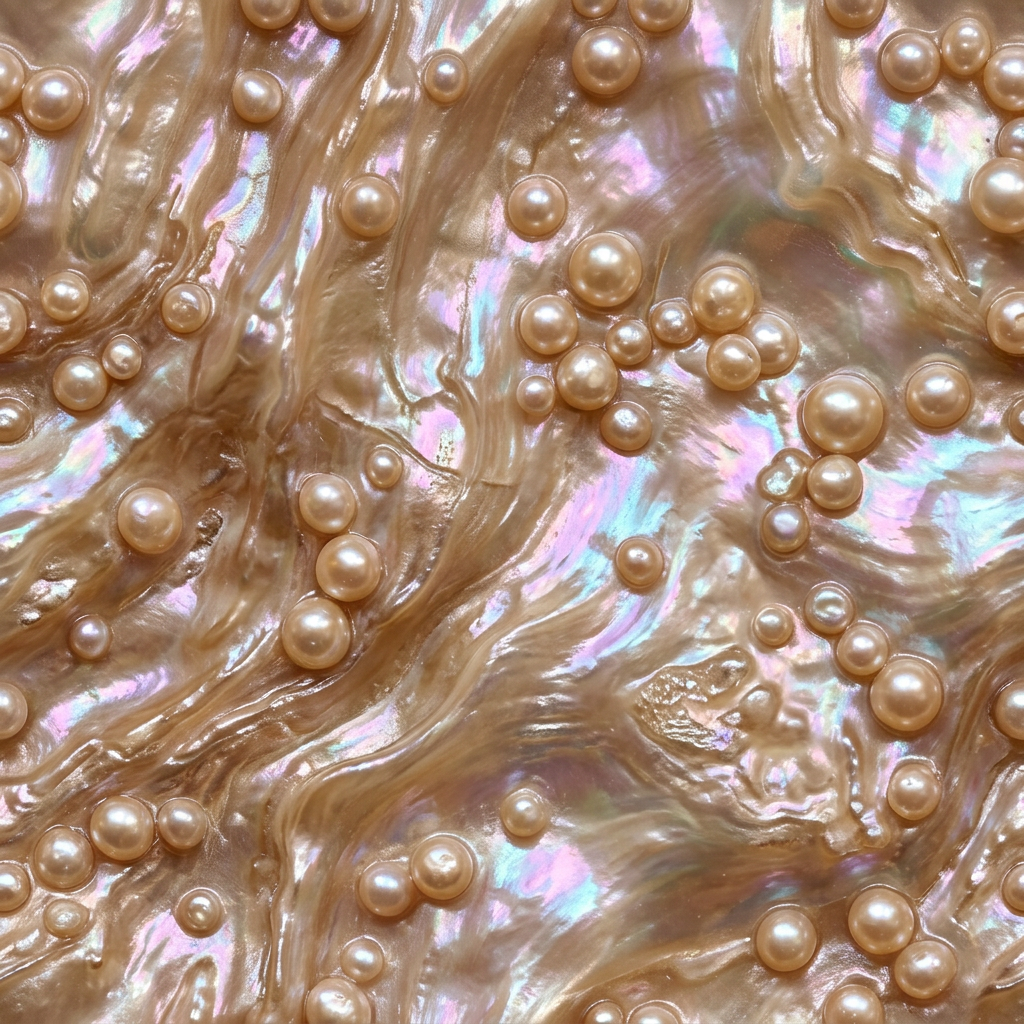 Iridescent Mother Of Pearl Surface With Scattered Spherical Beads