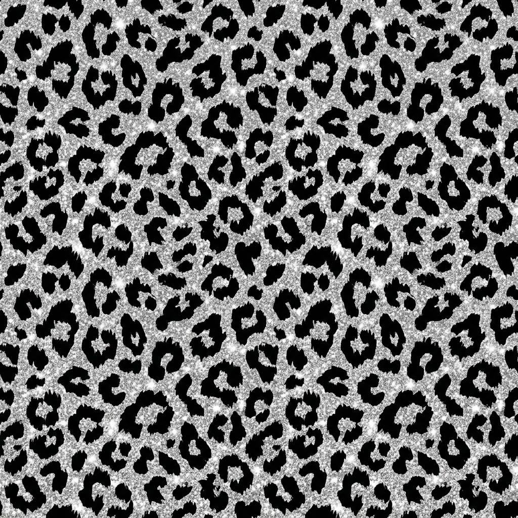 Leopard Print Pattern With Silver Glitter Texture
