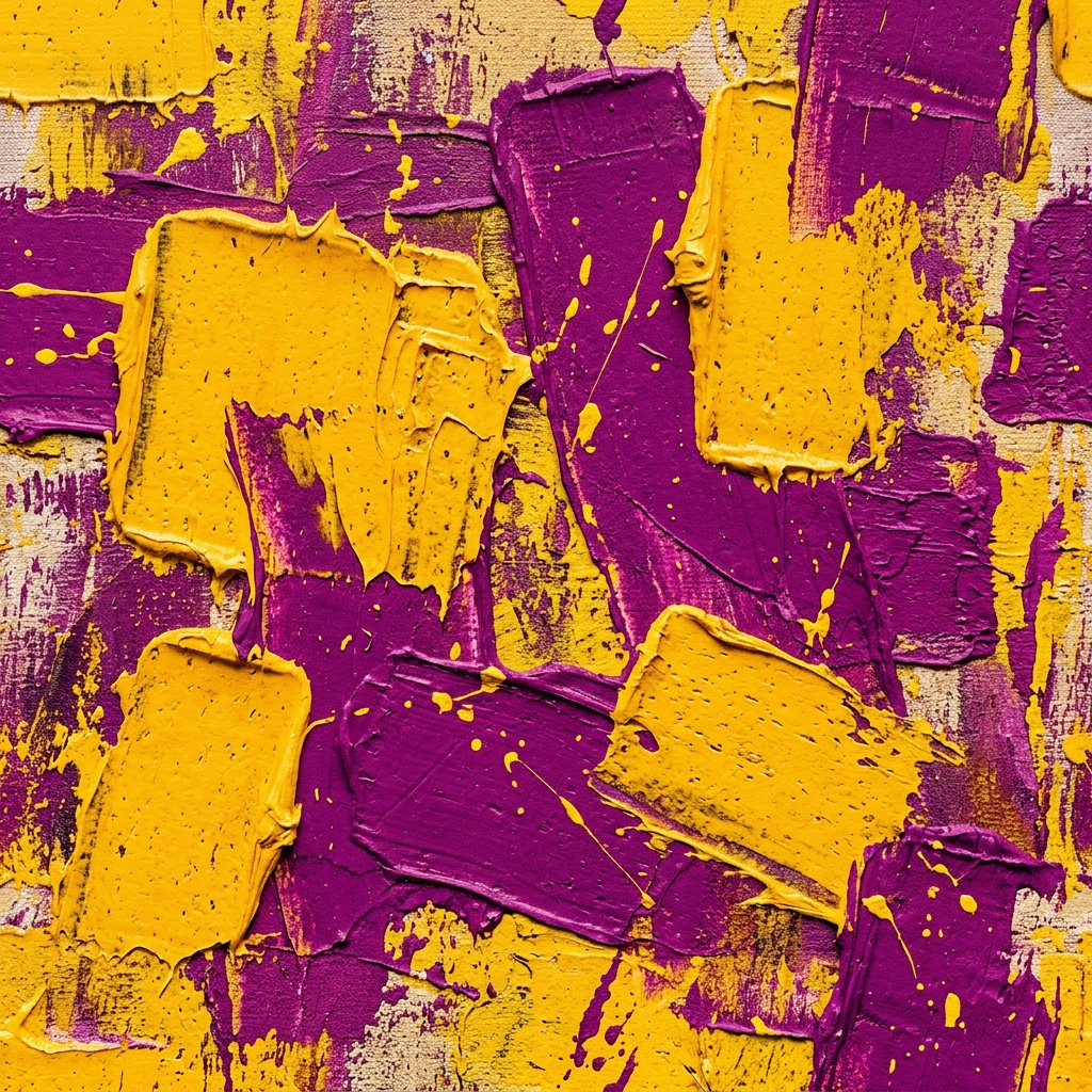 Abstract Impasto Paint Texture With Yellow And Purple Brushstrokes