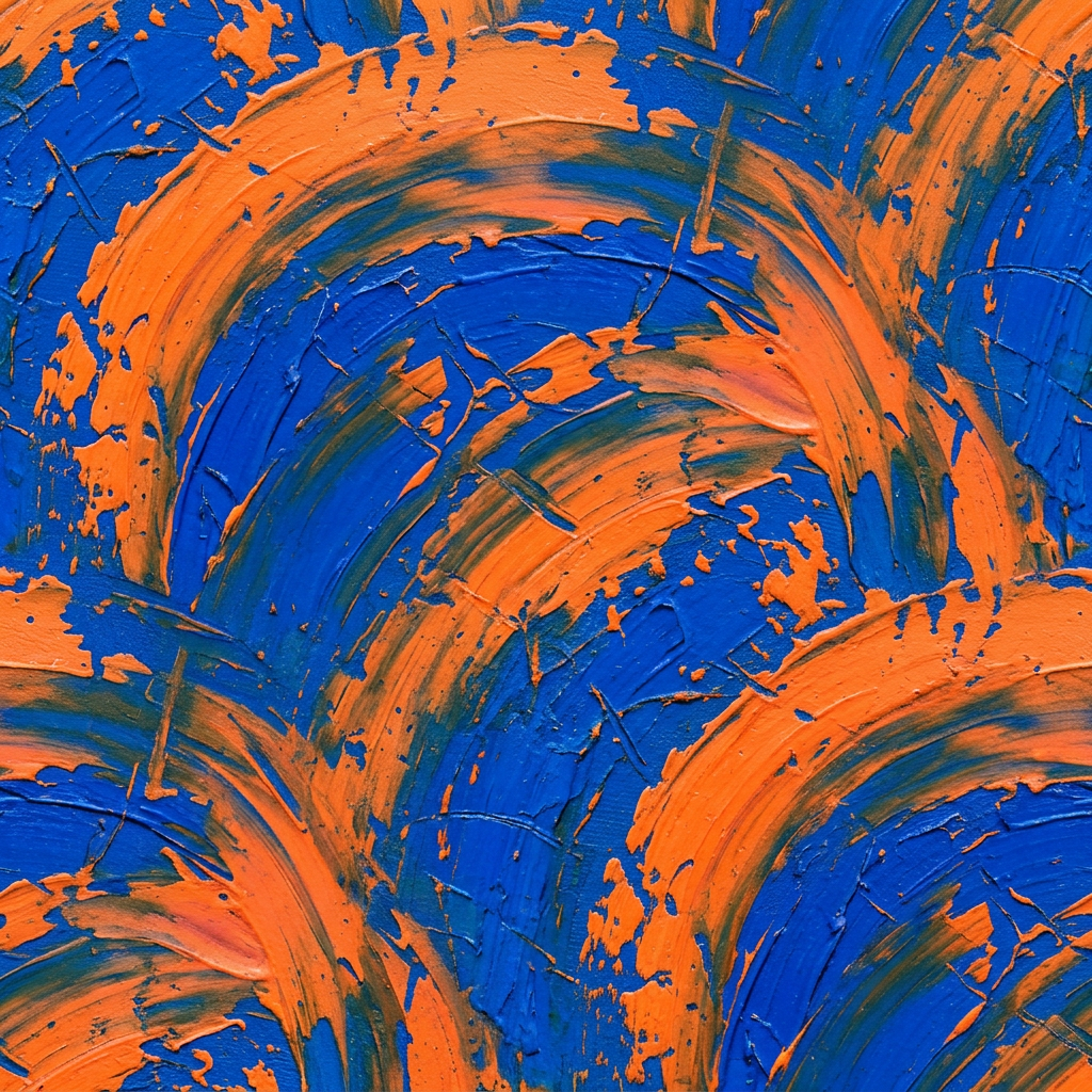 Abstract Textured Swirl Pattern With Orange Arcs On Blue Background