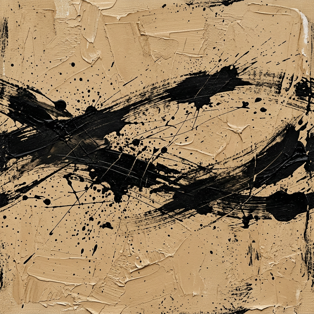 Abstract Black Ink Brush Strokes With Splatter Texture