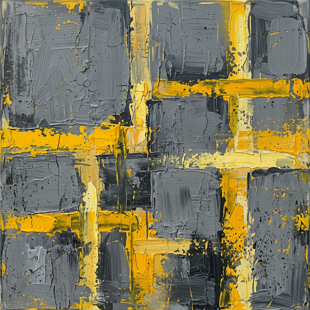 Abstract Textured Painting With Geometric Grid Pattern