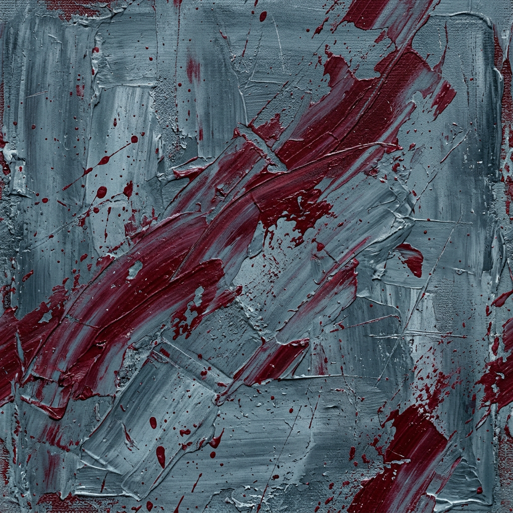 Abstract Textured Painting With Crimson And Grey Brushstrokes