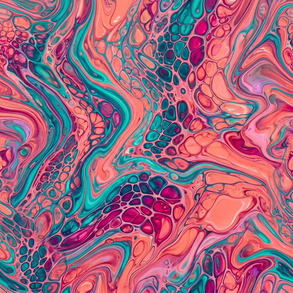 Abstract Fluid Paint Pour Pattern With Organic Cell Structures