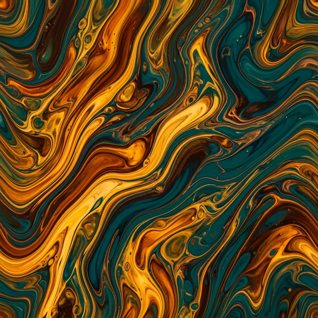 Abstract Fluid Marble Pattern With Teal And Gold Swirls