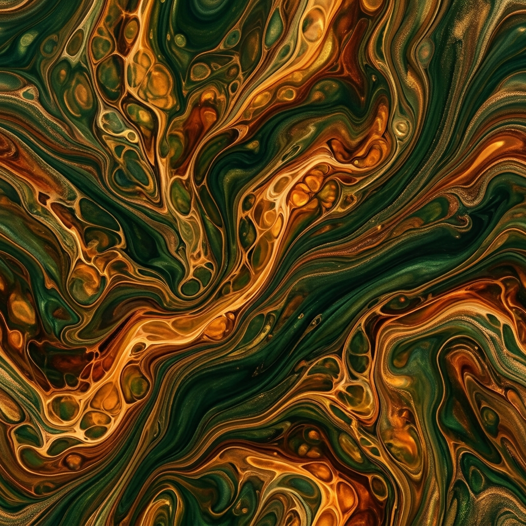 Abstract Fluid Marble Swirl Texture With Gold And Green Colors