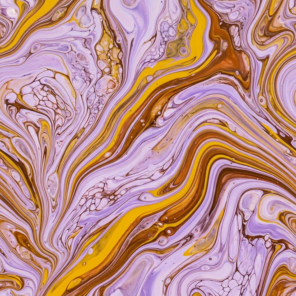 Abstract Fluid Marble Pattern With Swirling Yellow And Purple Tones