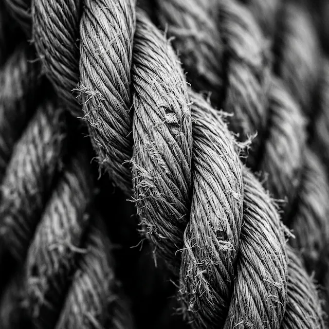 Detailed Close-Up Texture Of Twisted Fiber Rope