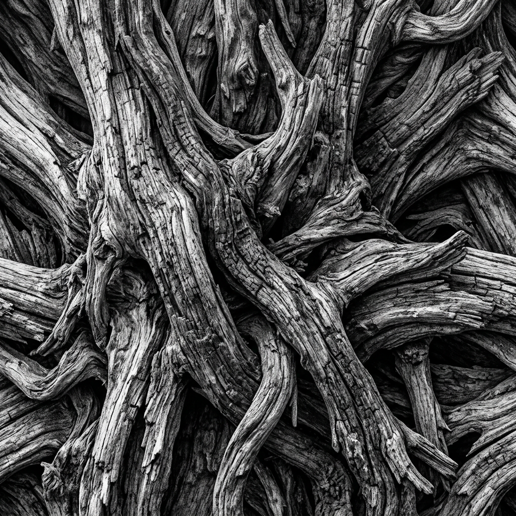 Intricate Texture of Interwoven Weathered Tree Branches