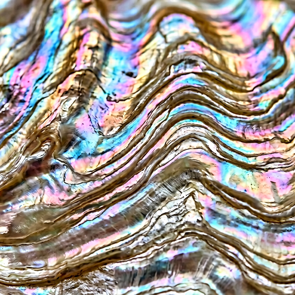 Iridescent Abalone Shell Texture With Wavy Patterns
