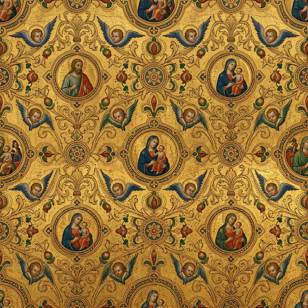 Renaissance Style Religious Pattern With Medallions And Cherubs