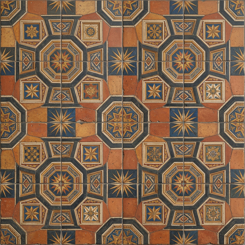 Geometric Victorian Tile Pattern With Octagons And Star Motifs