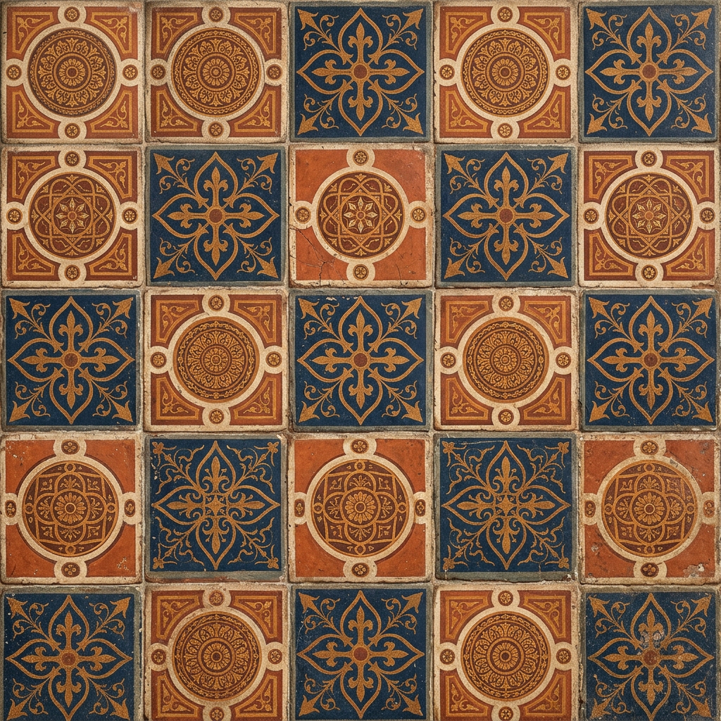 Victorian Geometric Tile Pattern With Repeating Floral Motifs