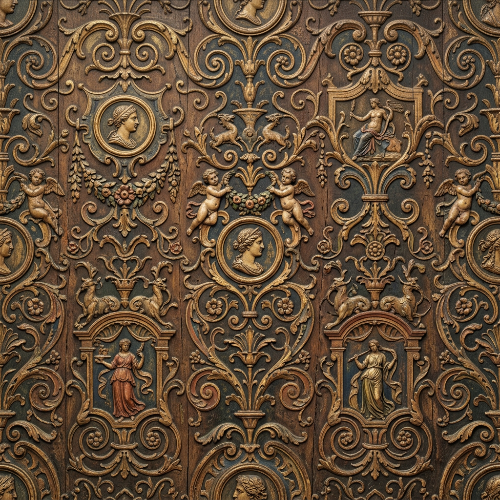 Classical Renaissance Style Relief Pattern With Figures and Filigree