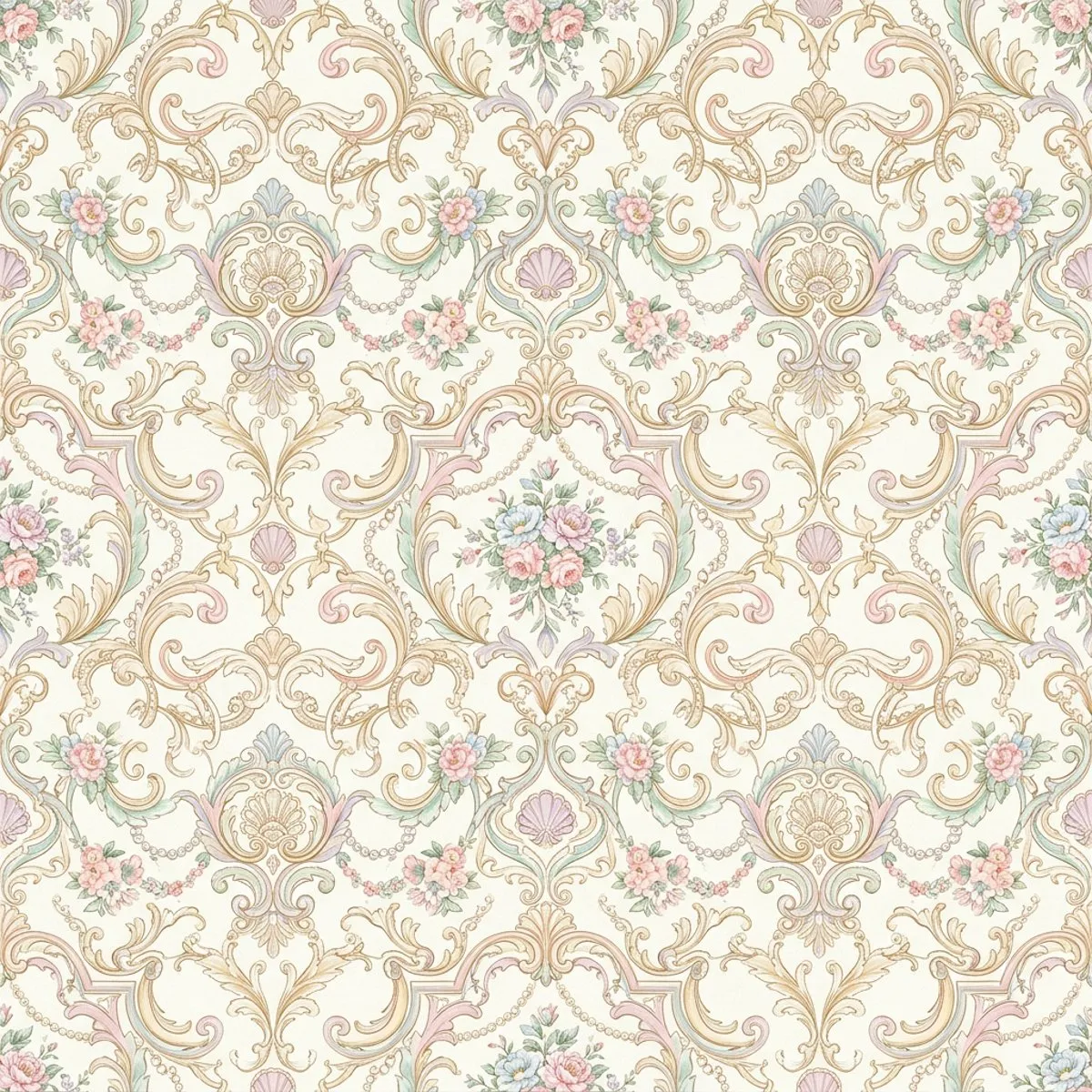 Laser cut and engrave Elegant Victorian Damask Pattern With Floral Motifs and Shells