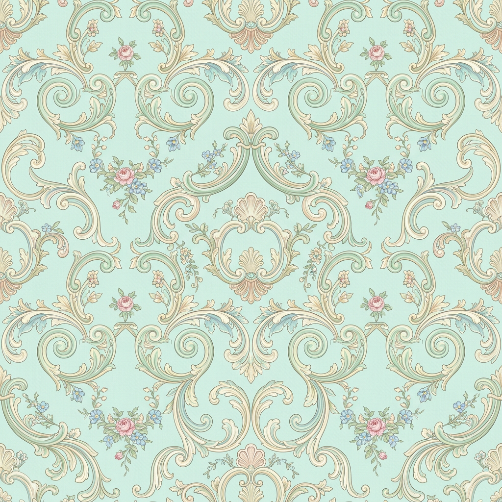 Victorian Damask Pattern With Floral Ornaments and Scrollwork