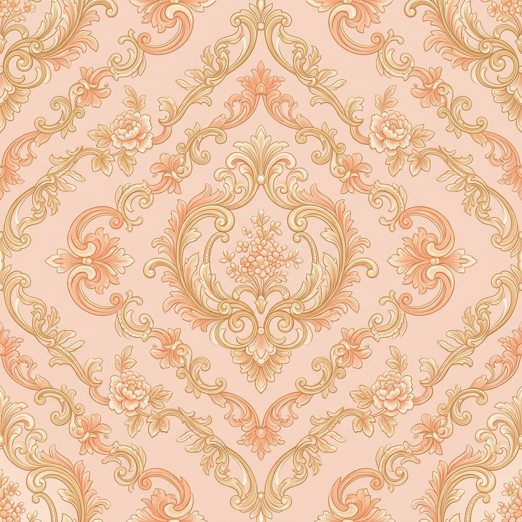 Damask Pattern With Floral Motifs and Ornate Scrolls