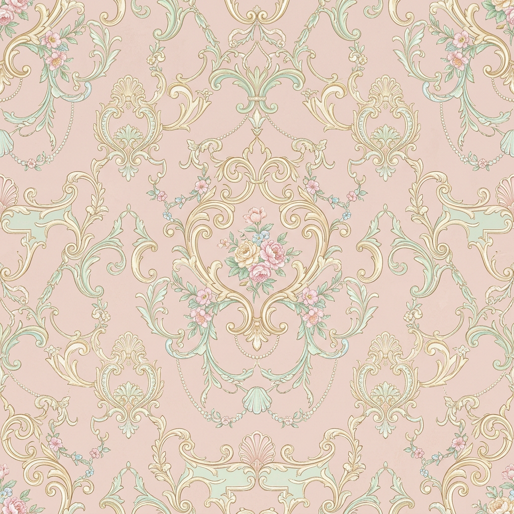 Victorian Damask Pattern With Floral Ornaments and Scrollwork
