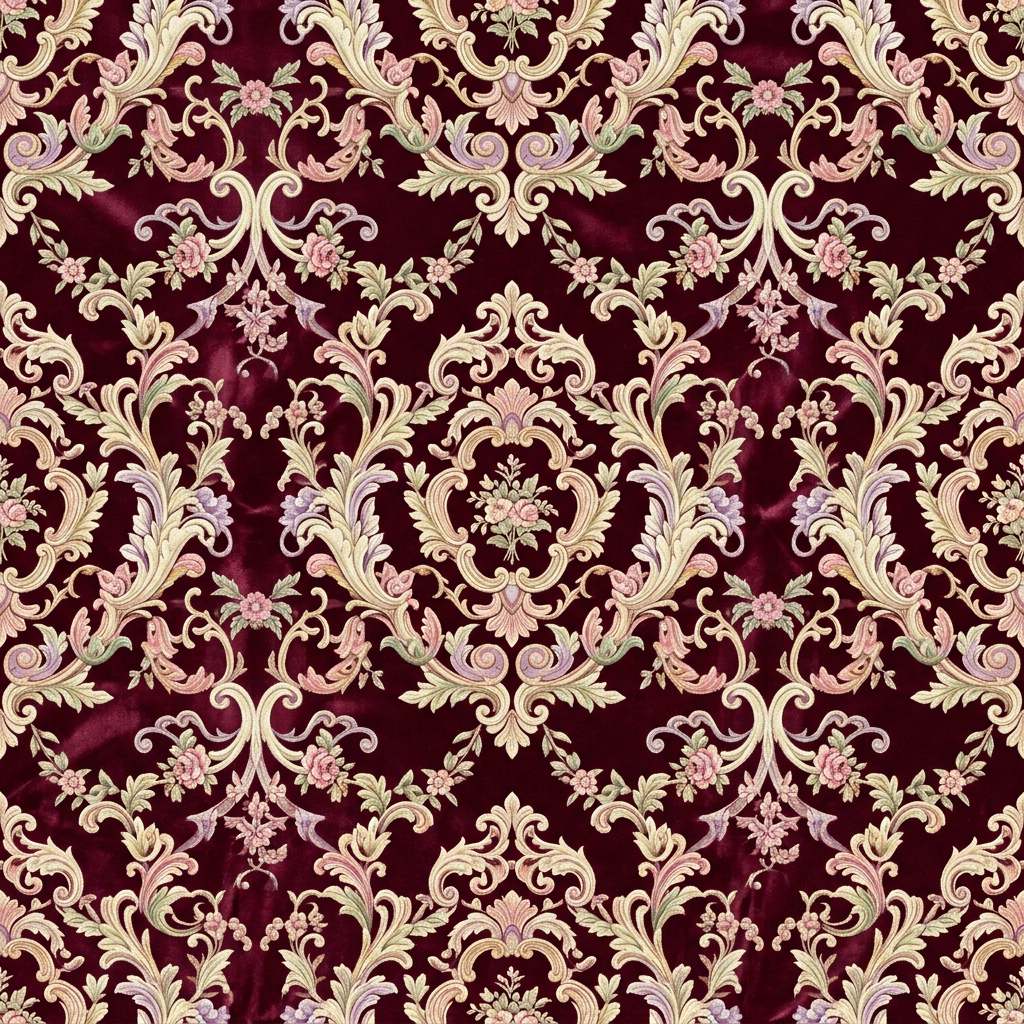 Ornate Baroque Damask Floral Pattern With Scrolling Foliage