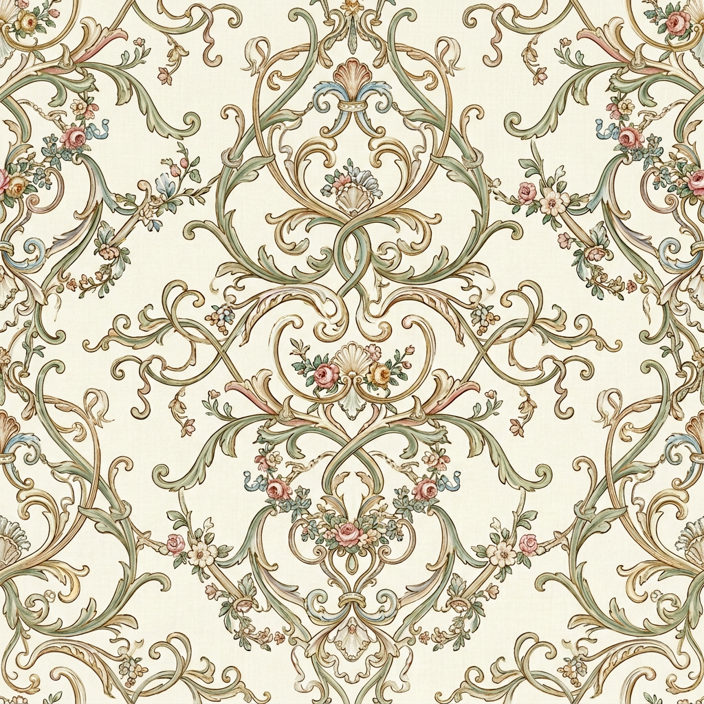 Ornate Baroque Floral Damask Pattern With Scrolling Acanthus Leaves