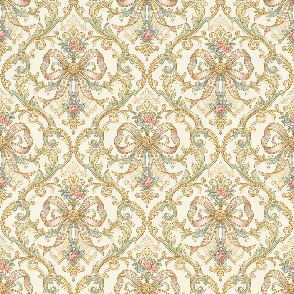 Victorian Damask Pattern With Bows And Floral Motifs