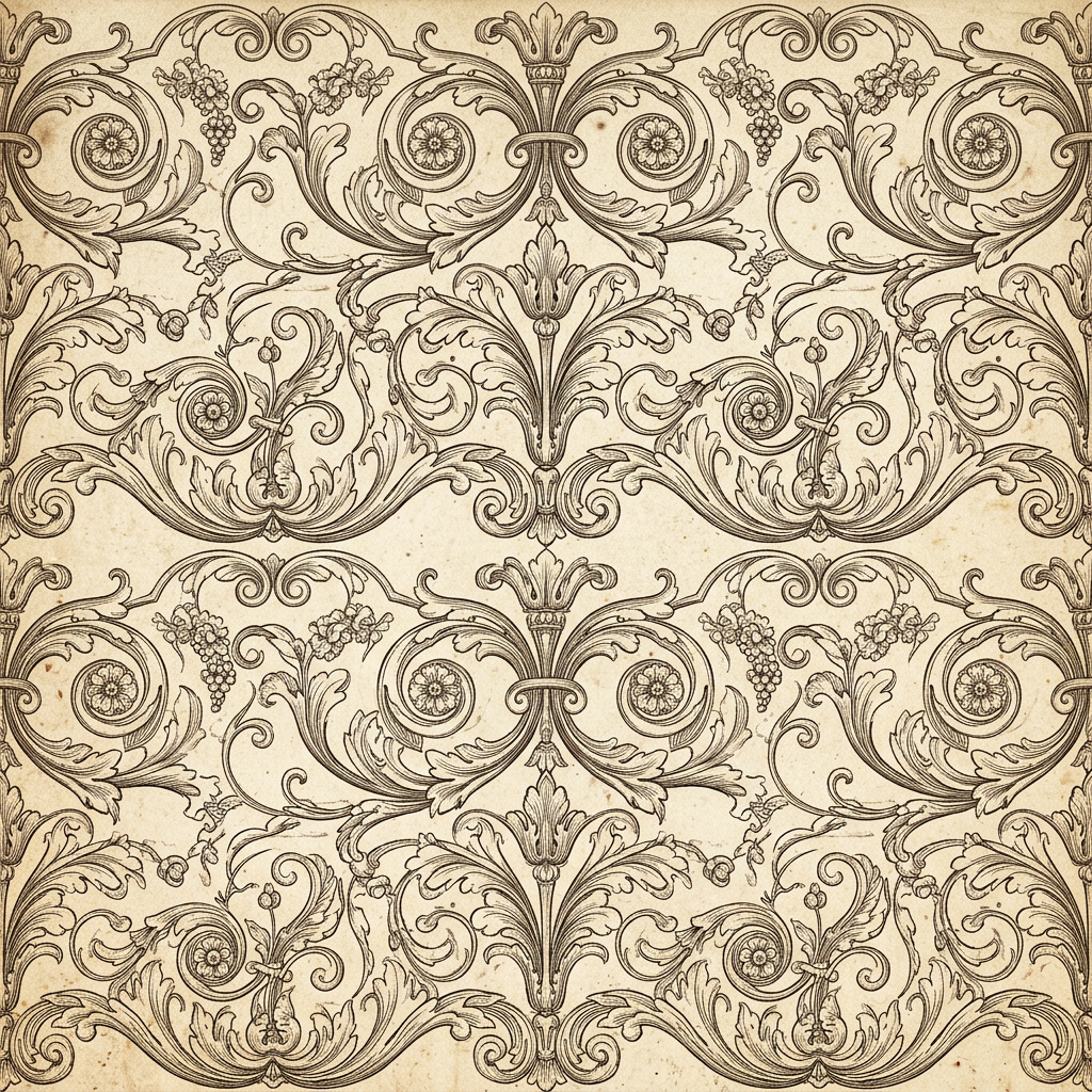 Ornate Baroque Scrollwork Pattern With Floral Motifs
