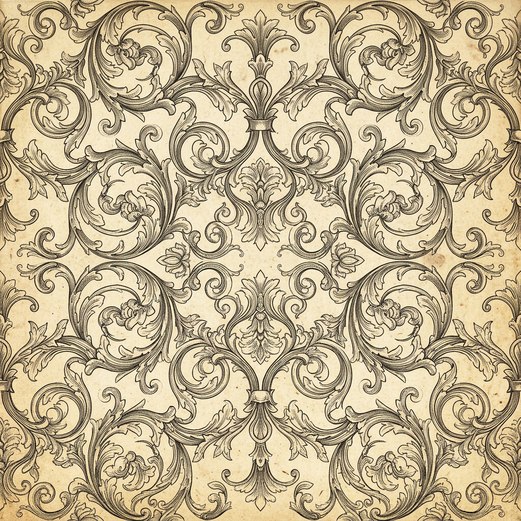 Ornate Baroque Damask Pattern With Symmetrical Acanthus Leaves