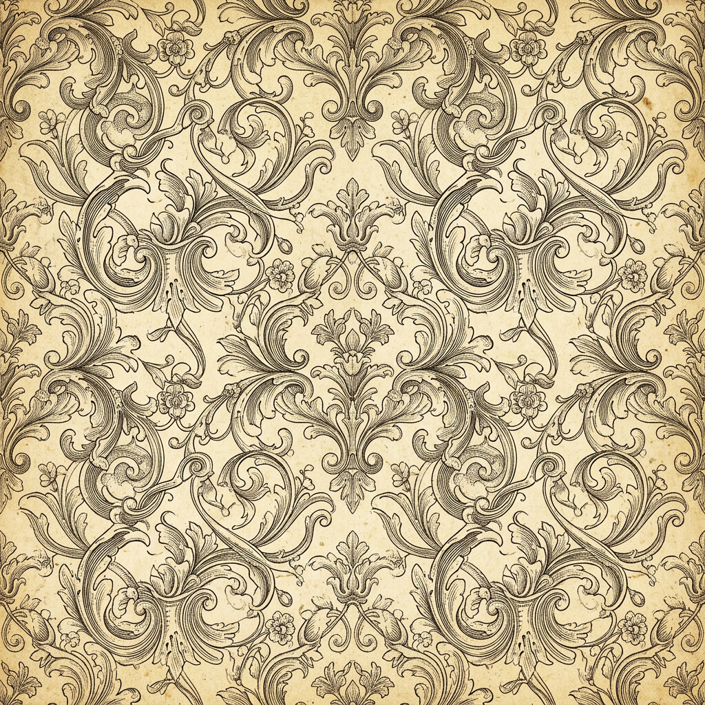 Ornate Baroque Damask Floral Pattern With Scrolling Foliage