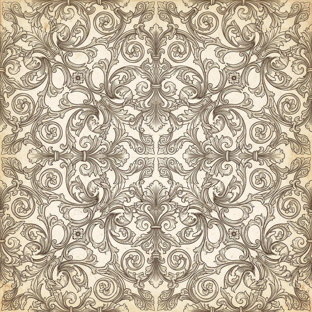 Ornate Baroque Damask Floral Pattern With Acanthus Leaves