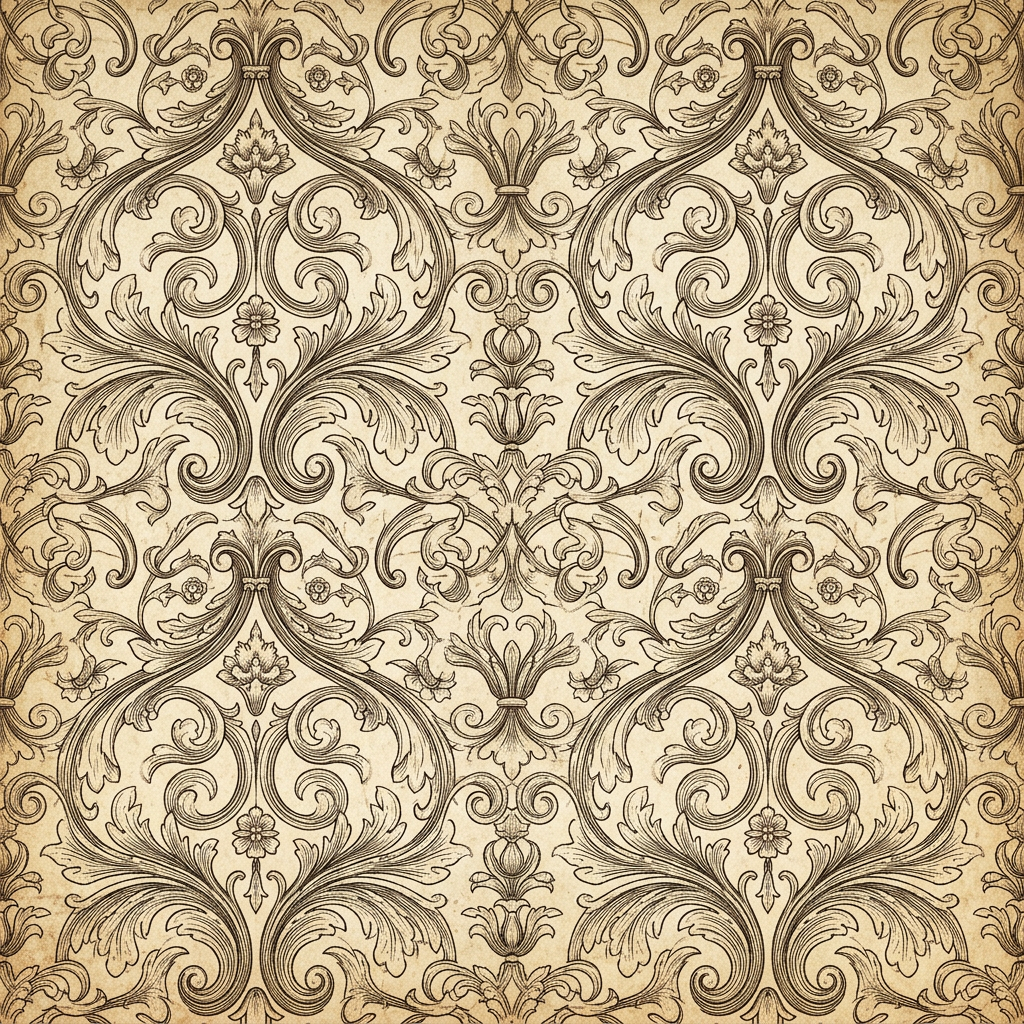 Victorian Damask Ornamental Pattern With Baroque Scrollwork