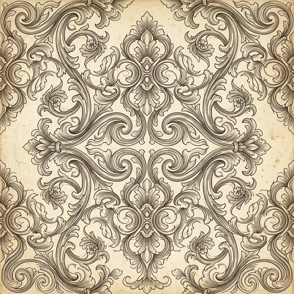 Ornate Baroque Damask Scrollwork Pattern