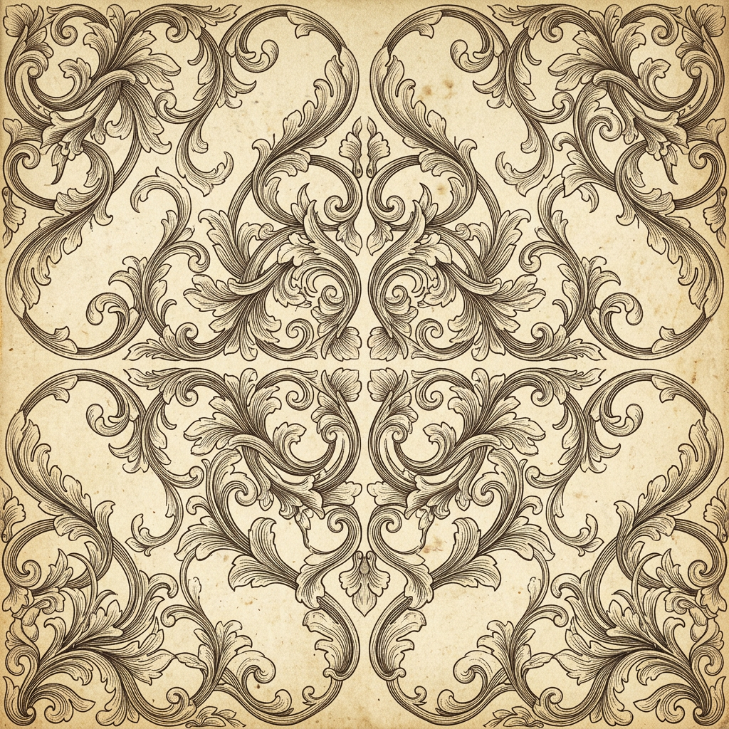 Symmetrical Baroque Acanthus Leaf Scrollwork Pattern