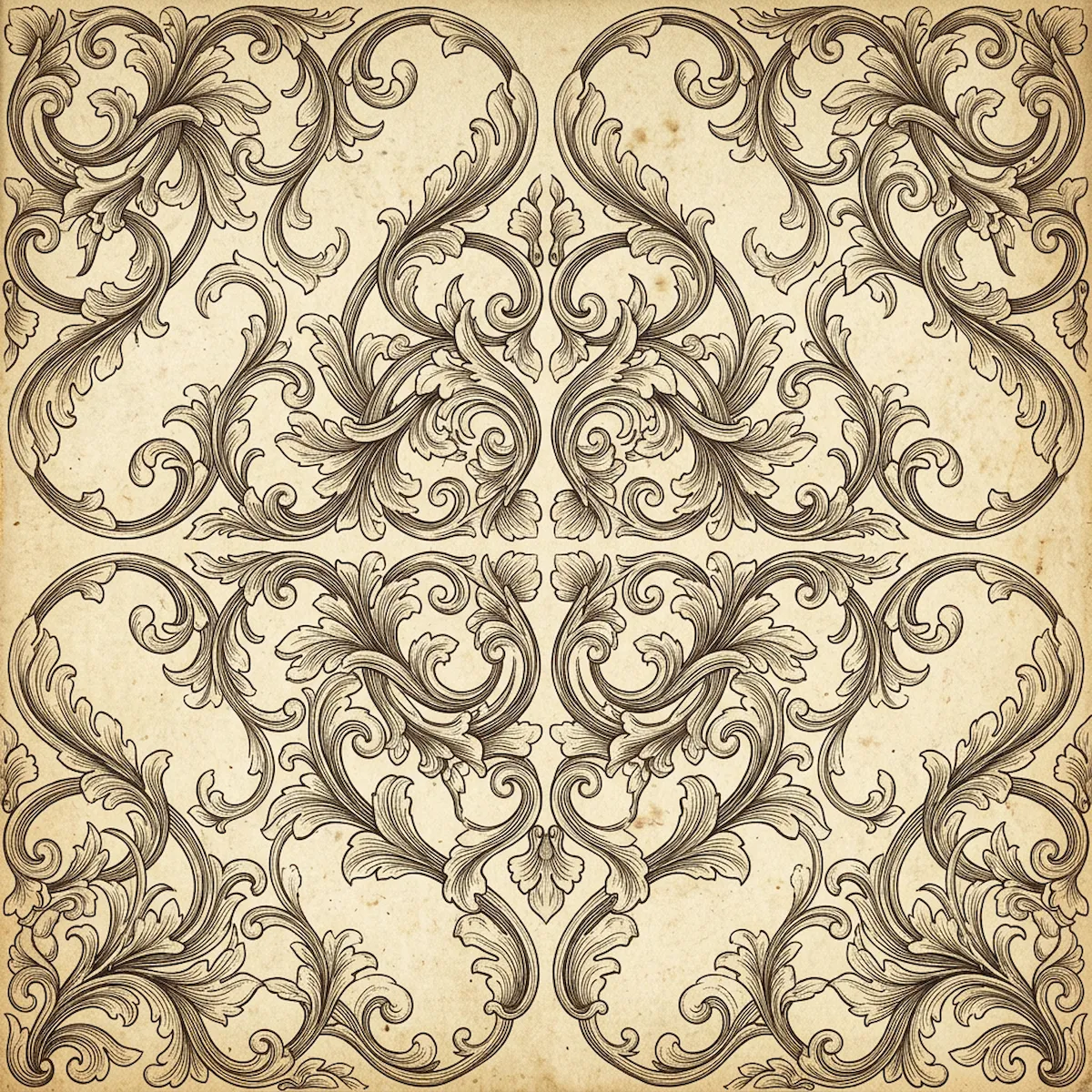 Laser cut and engrave Symmetrical Baroque Acanthus Leaf Scrollwork Pattern