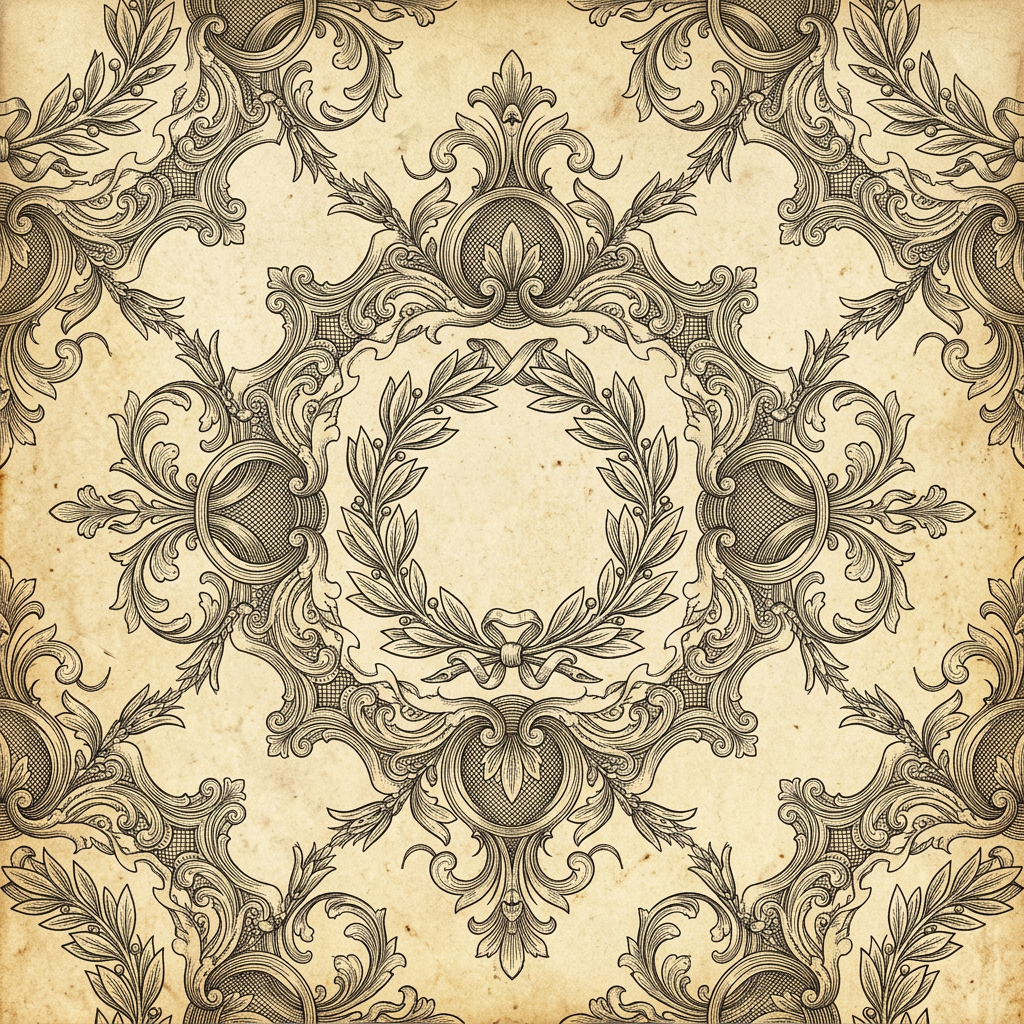 Ornate Baroque Damask Pattern With Laurel Wreath Motif