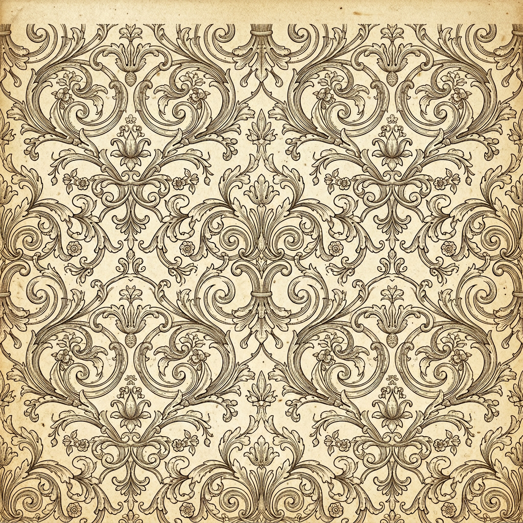 Ornate Baroque Damask Floral Pattern With Scrollwork
