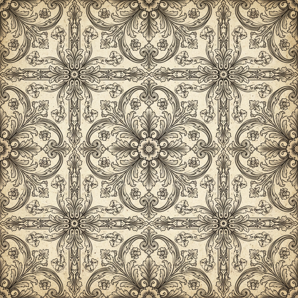 Seamless Damask Pattern With Ornate Floral Scrollwork