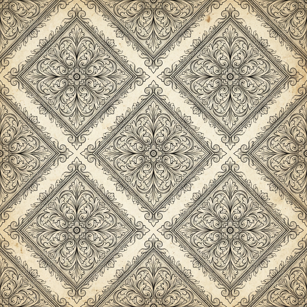 Seamless Damask Pattern With Ornate Floral Diamond Motifs
