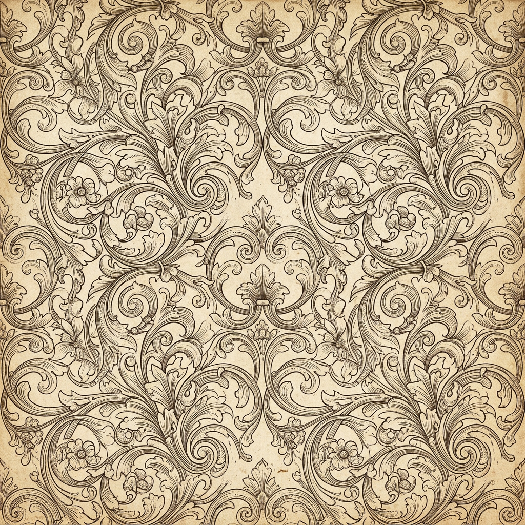 Intricate Baroque Damask Floral Pattern With Scrolling Foliage
