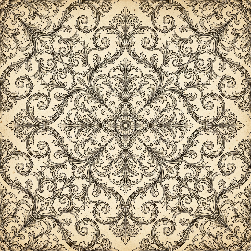 Ornate Damask Pattern With Baroque Floral Scrolls