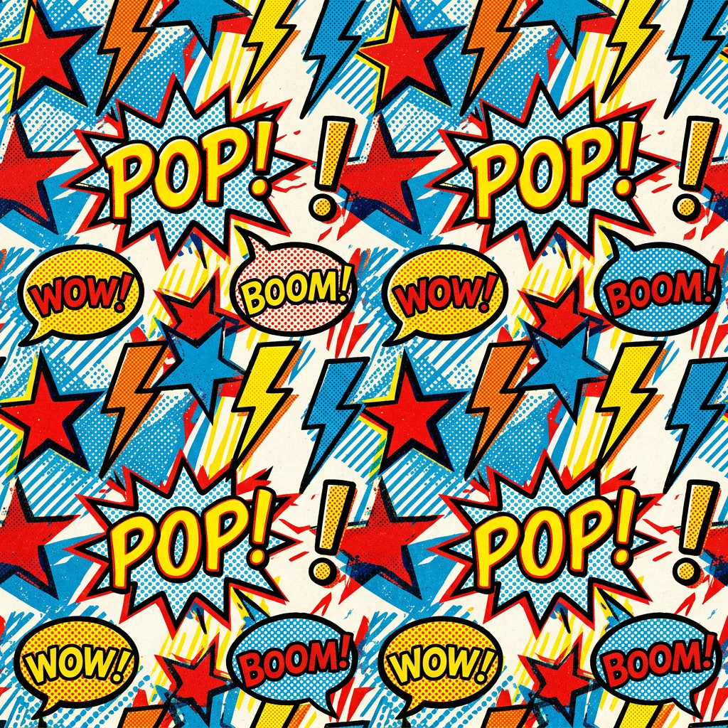 Comic Book Style Seamless Pattern With Stars Lightning Bolts And Speech Bubbles